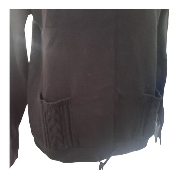 Charlie B Black Hooded Sweater with Pockets & White Trim Sleeves P/S - Picture 2 of 10